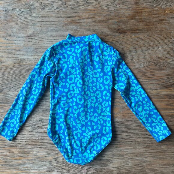 Boden Kids Long Sleeve Rash Guard Swimsuit Blue Print Size 4–5 - Picture 2 of 4